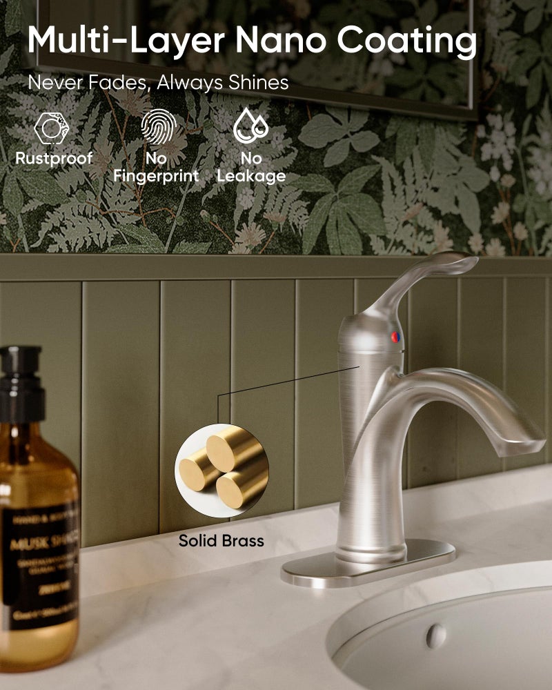 Homevacious Brushed Nickel Bathroom Faucet 1 Hole One-Handle Lever Bathroom Sink Faucets Bath Rustic Lavatory Basin Mixer Tap with Pop Up Drain with Overflow Supply Hose - Image 4